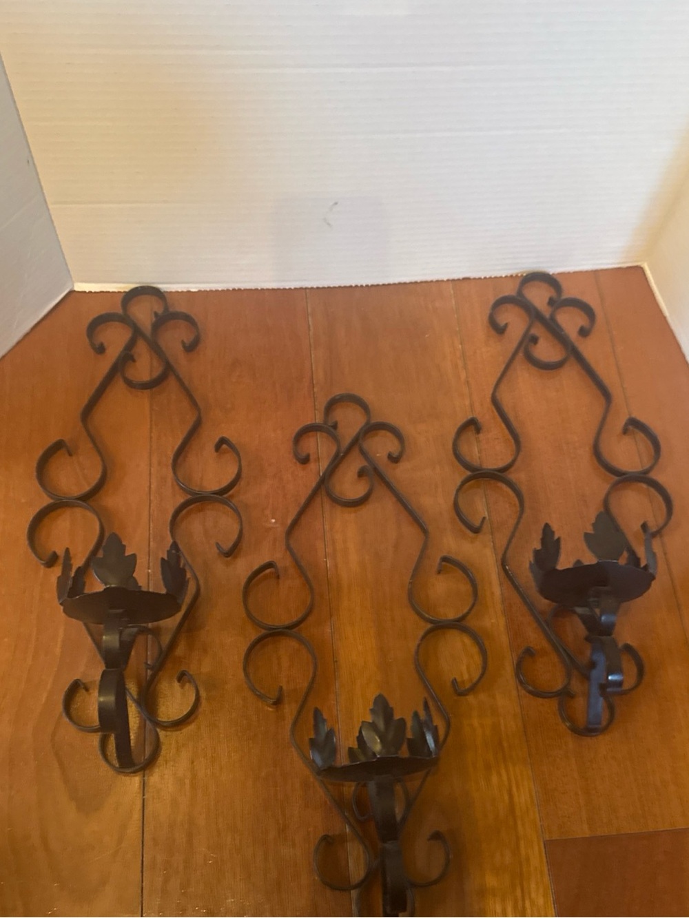 3 VTG Gothic Black Metal Scroll Spanish Revival Wall Sconces Candleholders 15”
